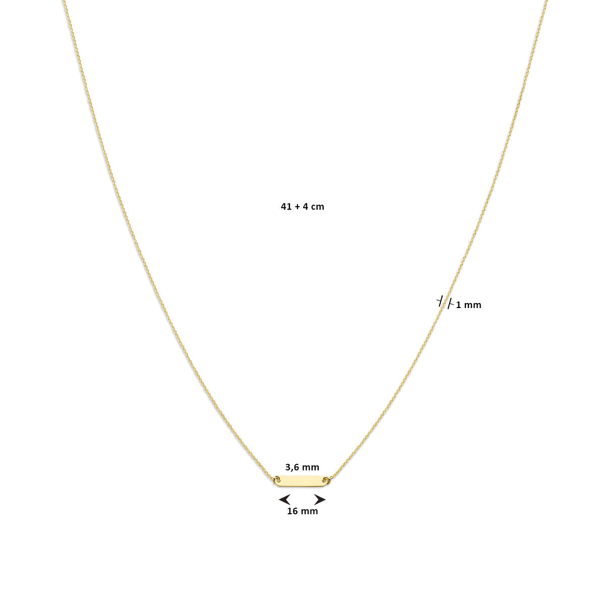 Gravur-Halskettenplatte 1,6 mm 41 + 4 cm 14K Gelbgold