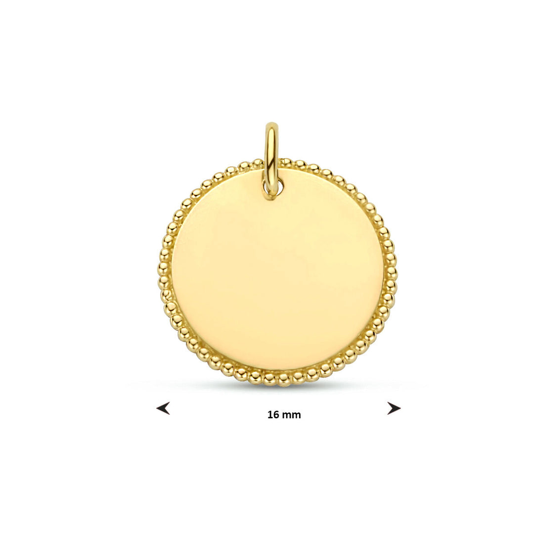 Geelgoudkleurige graveerhanger rond – 9k