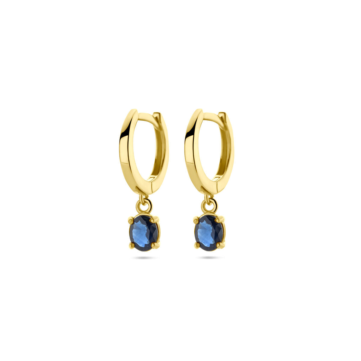 Klapp-Ohrringe aus 14K Gelbgold mit blauen Saphiren, Durchmesser 19 mm