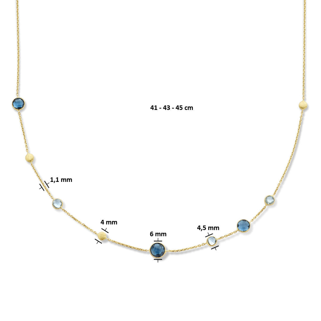 Gold-Damenhalskette London Blauer und blauer Topas und Kreise 14K