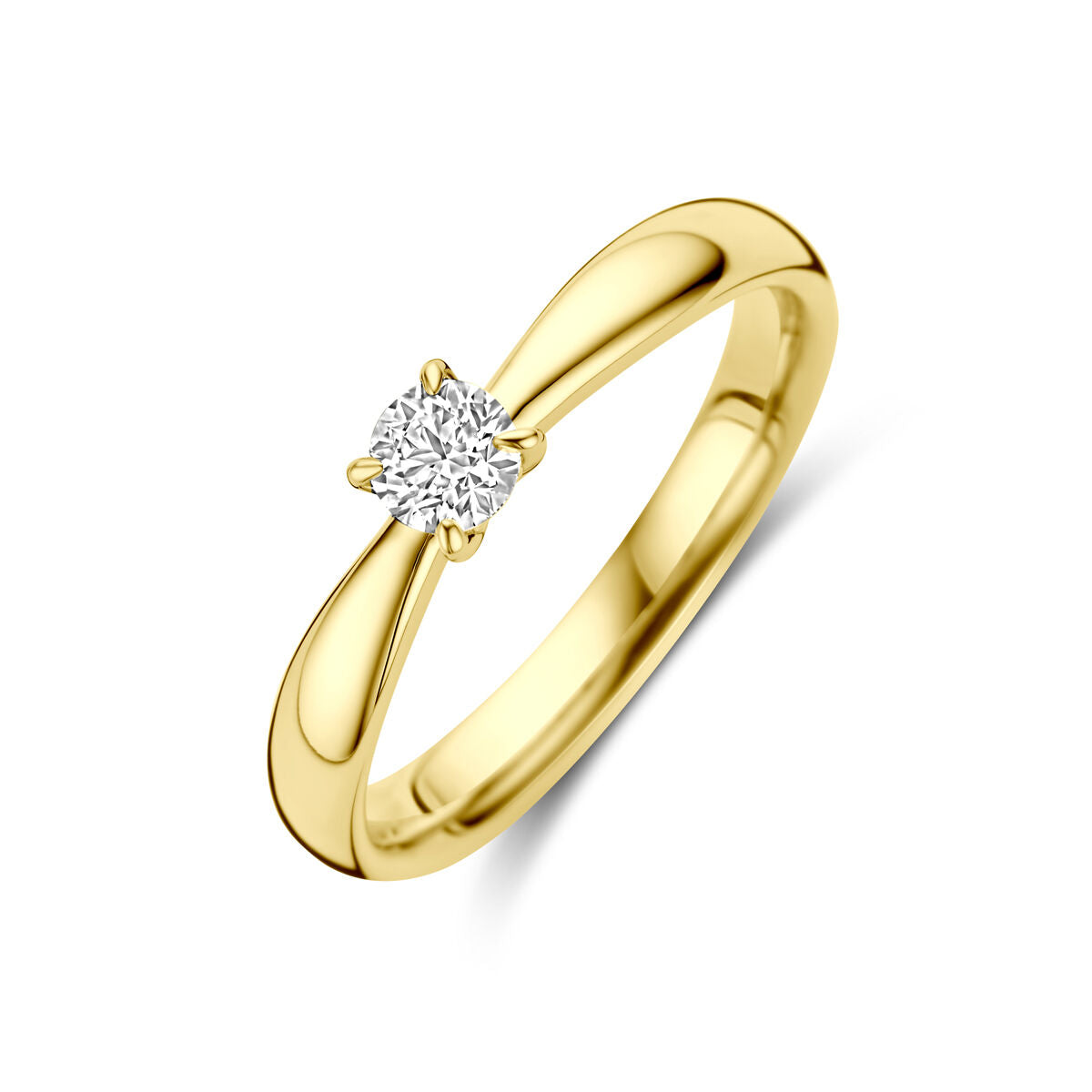 Verlobungsring aus 14K Gelbgold mit 0,25 ct Diamant und glänzendem, geschwungenem Design