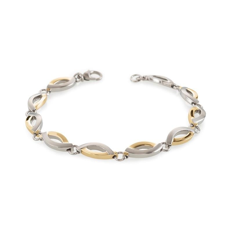 Bicolor Armband aus Titan mit silbernen und goldenen Elementen in geschwungener Form