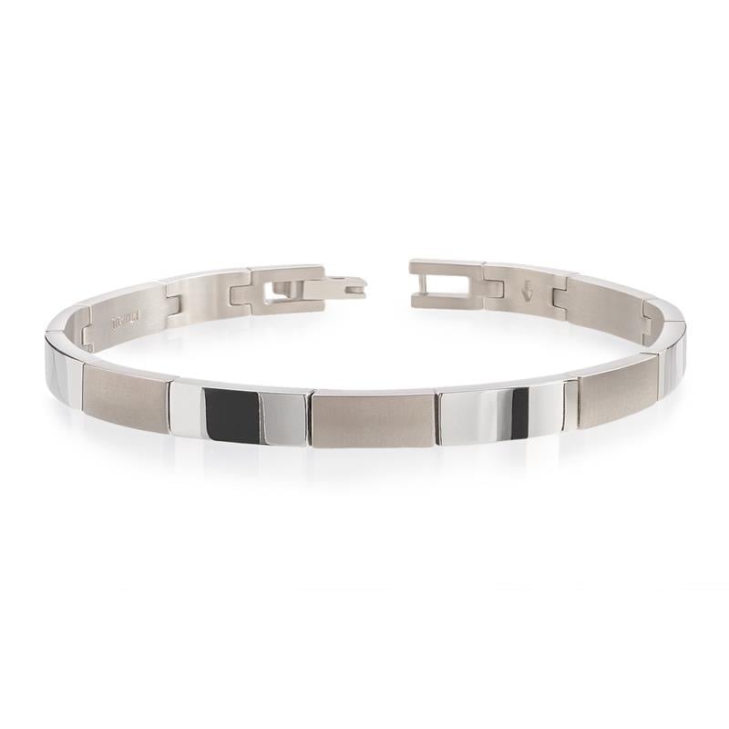 Titan-Armband mit glänzenden und matten rechteckigen Elementen in Silberfarbe