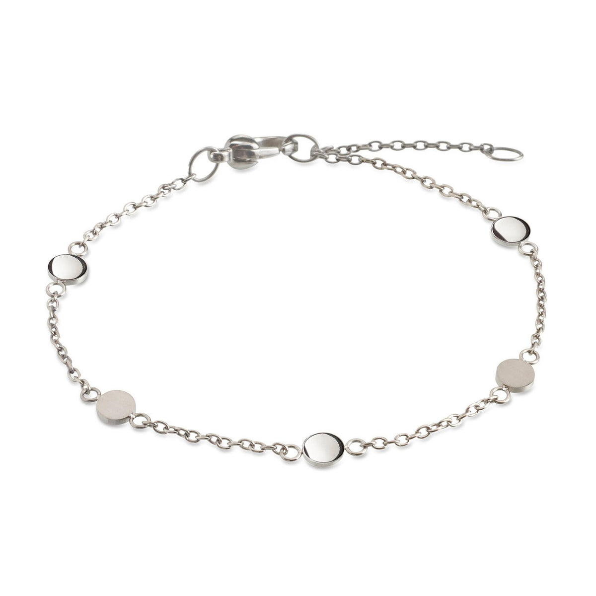Armband aus Titan mit runden, silbernen Elementen und feiner Gliederkette