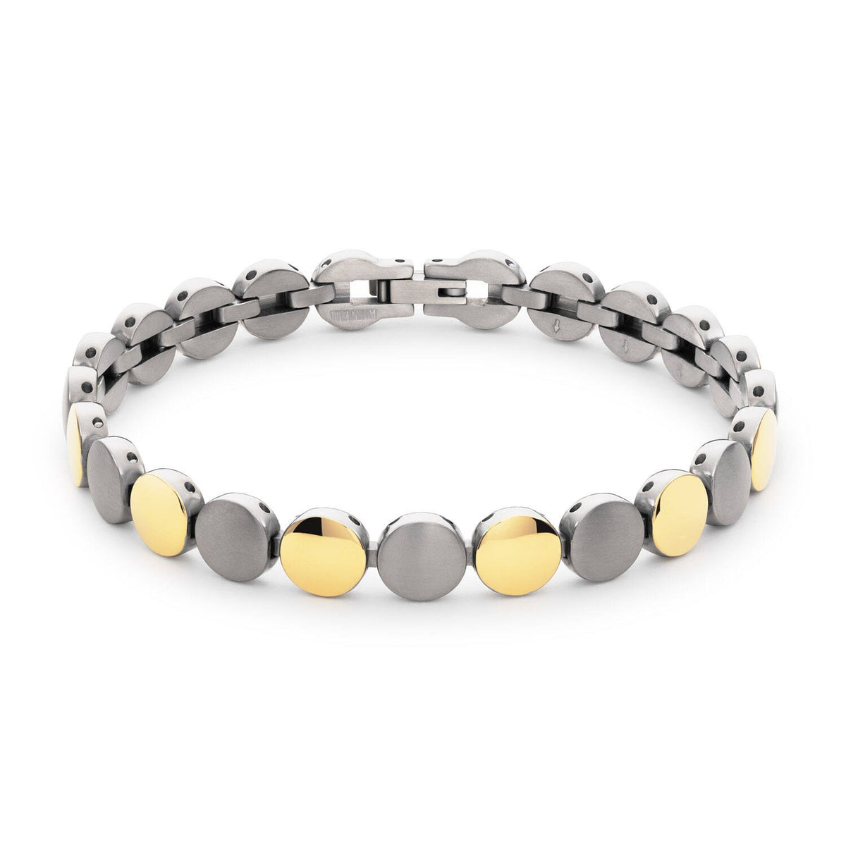 Titanium-Armband mit silbernen und goldenen runden Elementen, 21 cm lang
