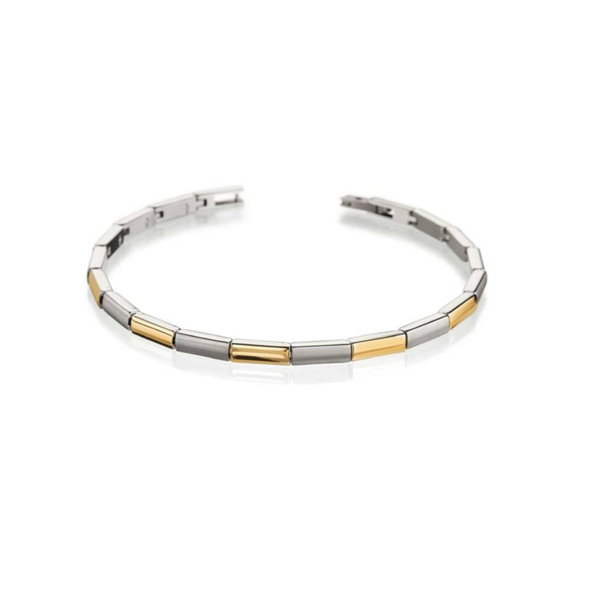 Bicolor Armband aus Titan mit silbernen und goldenen Elementen in rechteckiger Form