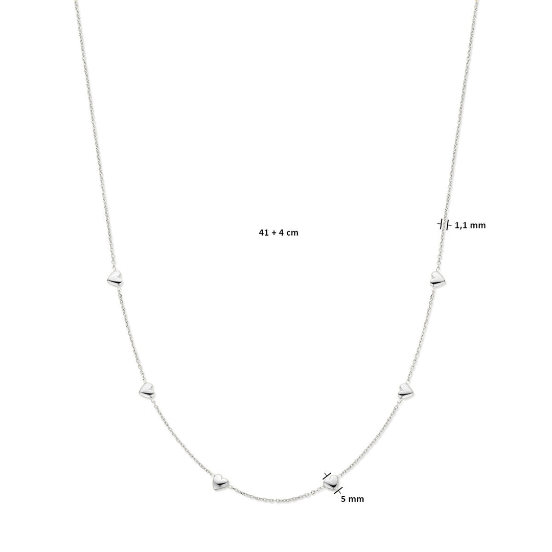 Halskette Herzen 41 + 4 cm Silber rhodiniert