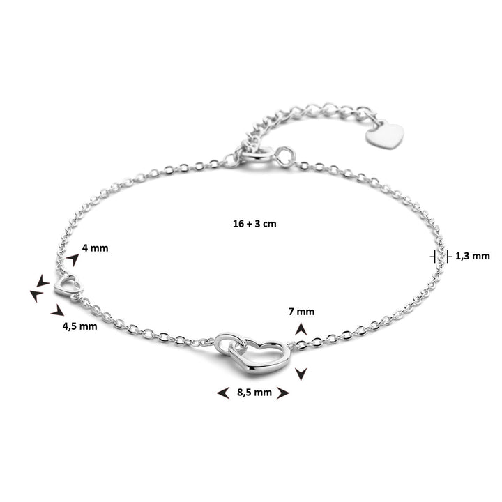 Armband Herzen 16 + 3 cm Silber rhodiniert