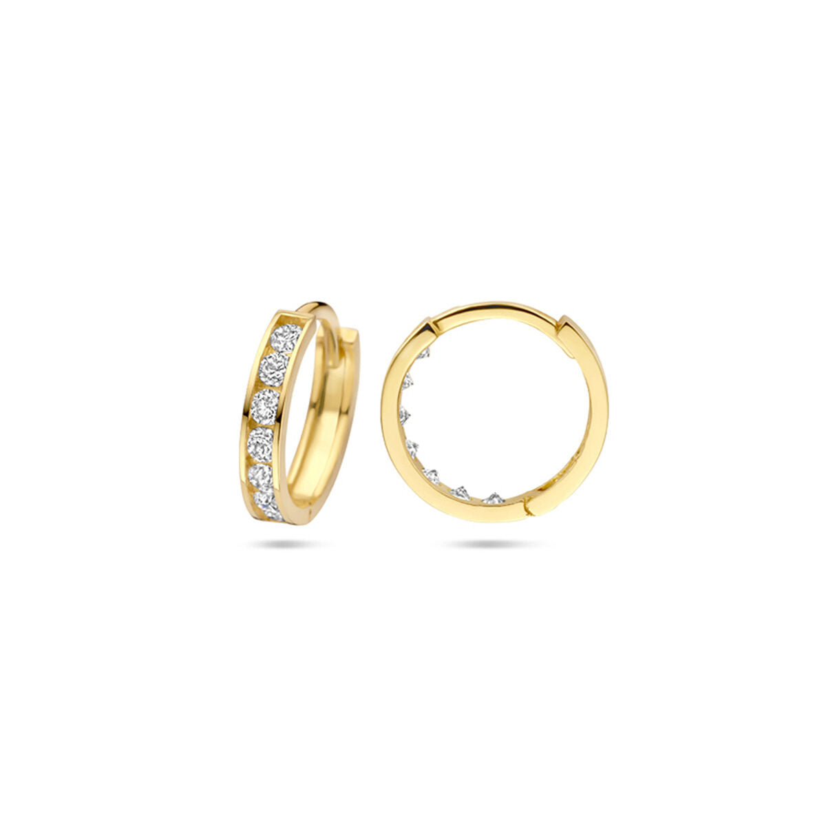 14K Gelbgold Klappcreolen mit Zirkonia-Reihe