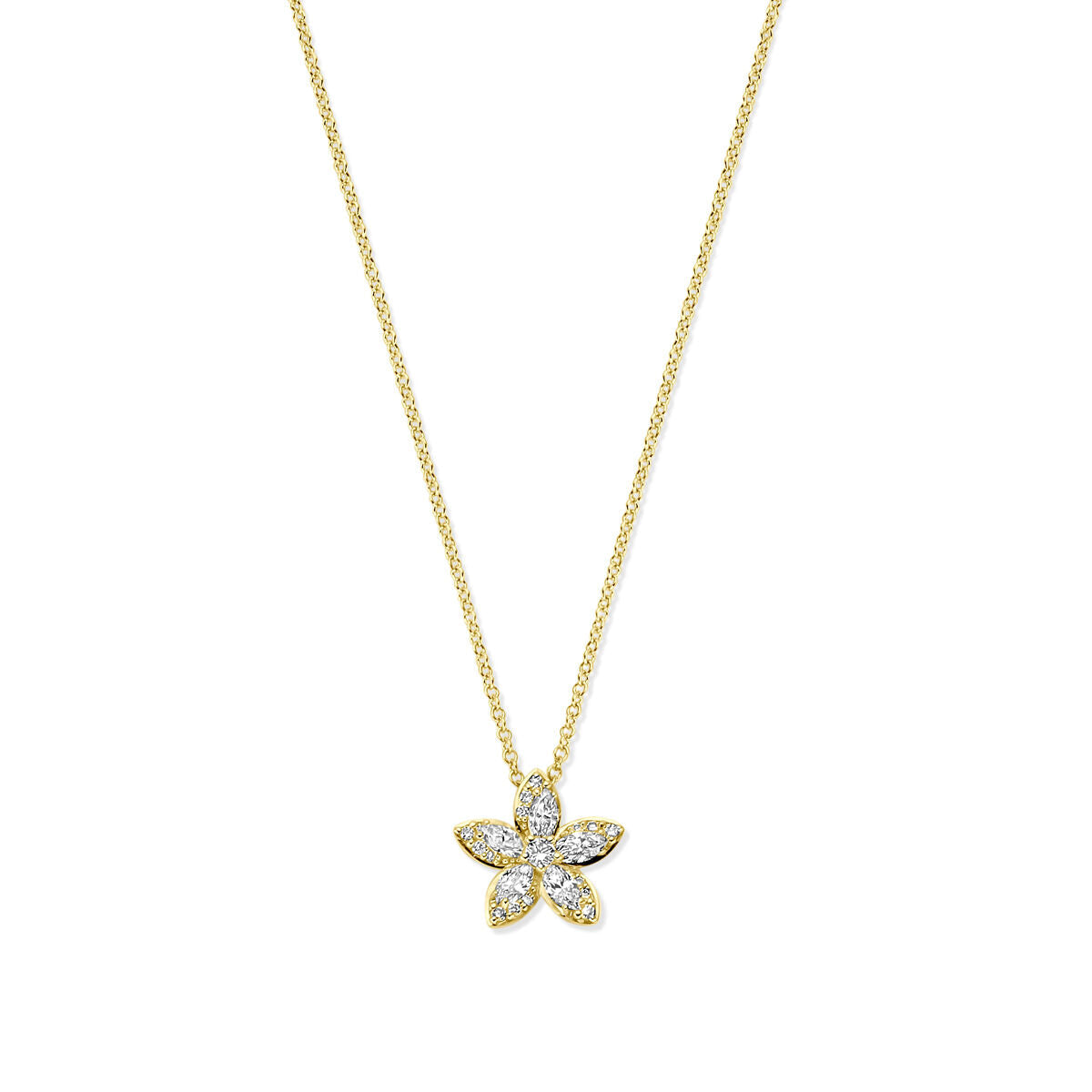 Collier aus 14K Gelbgold mit blütenförmigem Anhänger und Diamanten von 0,42 ct