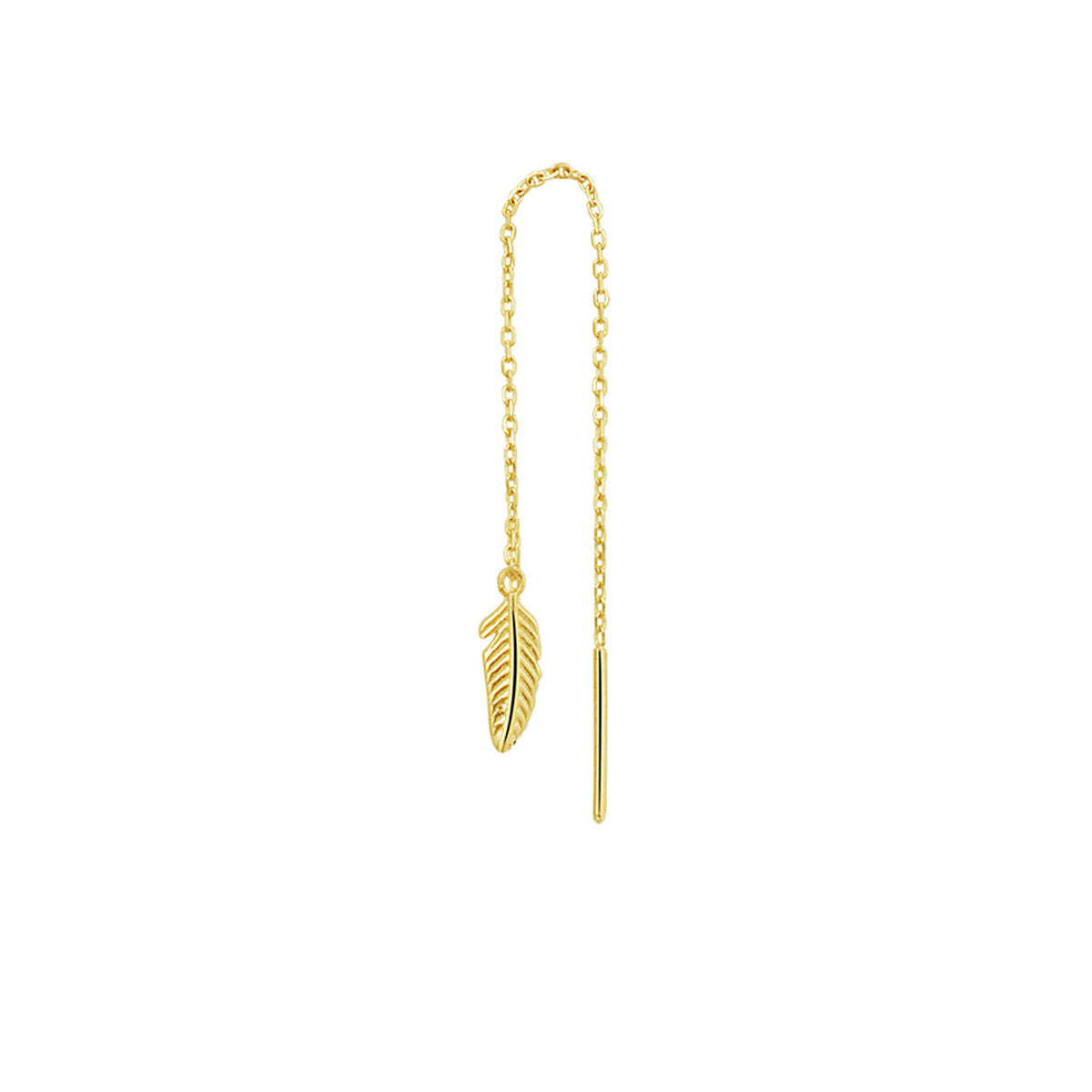 Ohrringe aus 14K Gelbgold mit einem Federanhänger und einer langen Kette