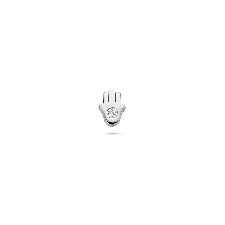 Zilveren flat back piercing Hand van Fatima – gerhodineerd 925 met zirkonia