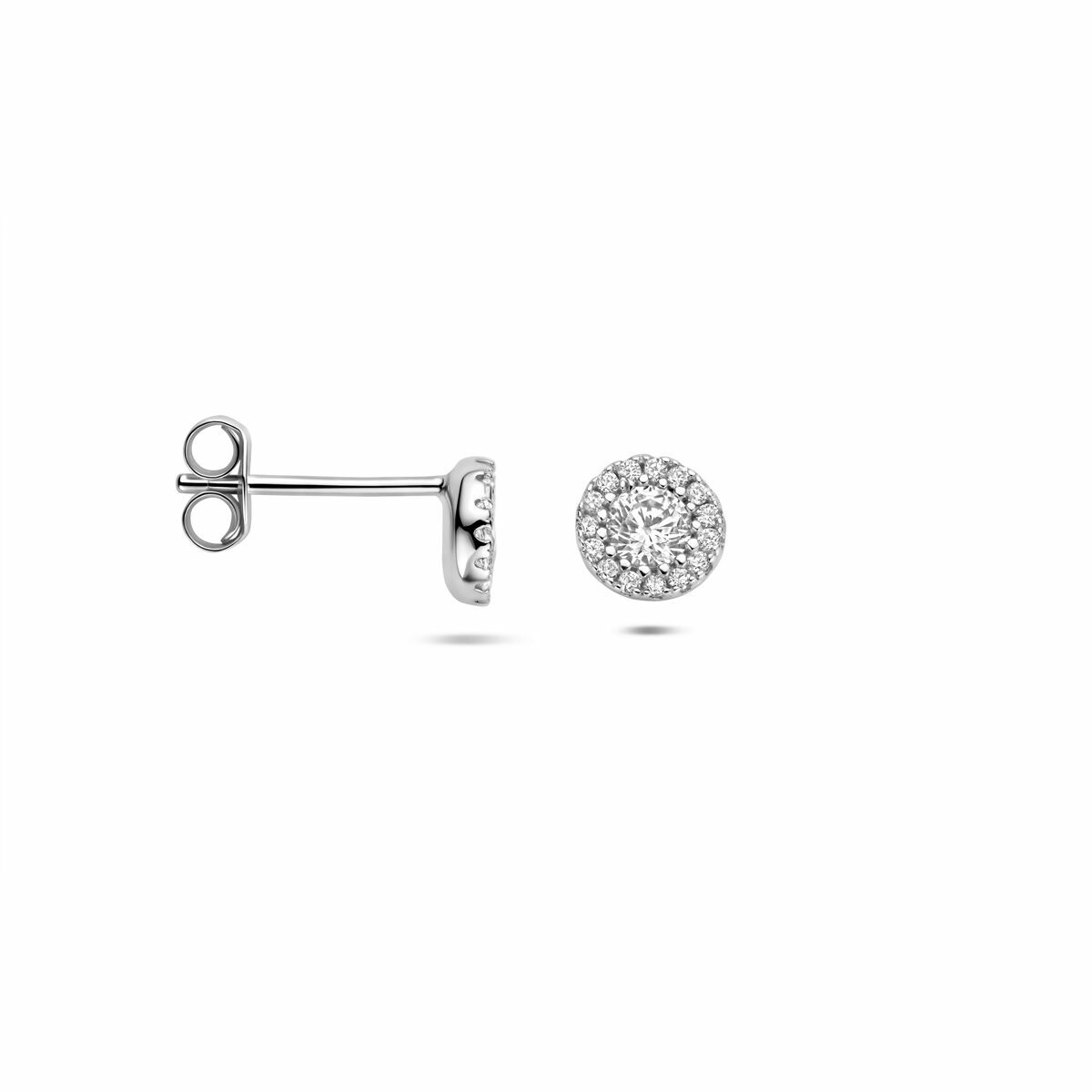 Silberne Ohrstecker mit Zirkonia – Entourage-Stil 6 mm