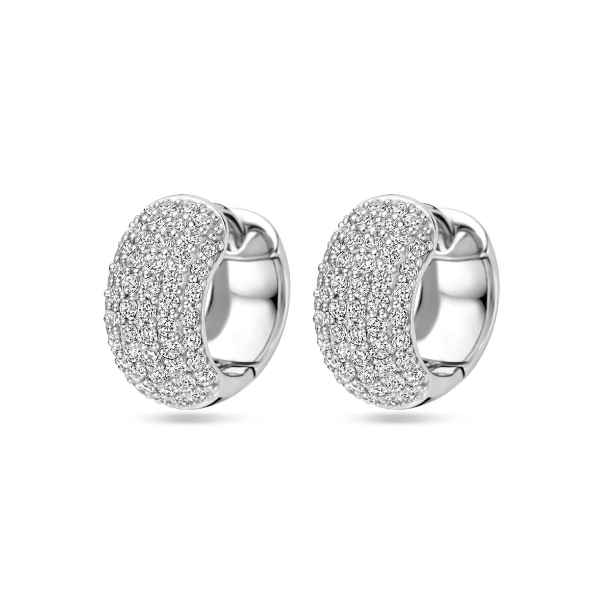 Klapp-Ohrringe aus rhodiniertem Silber mit Zirkonia-Besatz und 16 mm Durchmesser