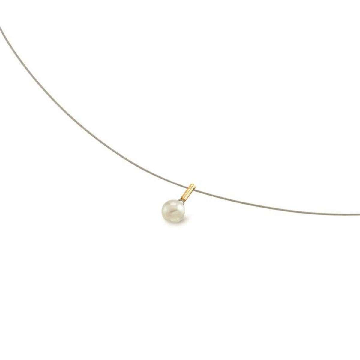 Collier aus Titan mit einer weißen Perle und goldfarbenem Anhänger