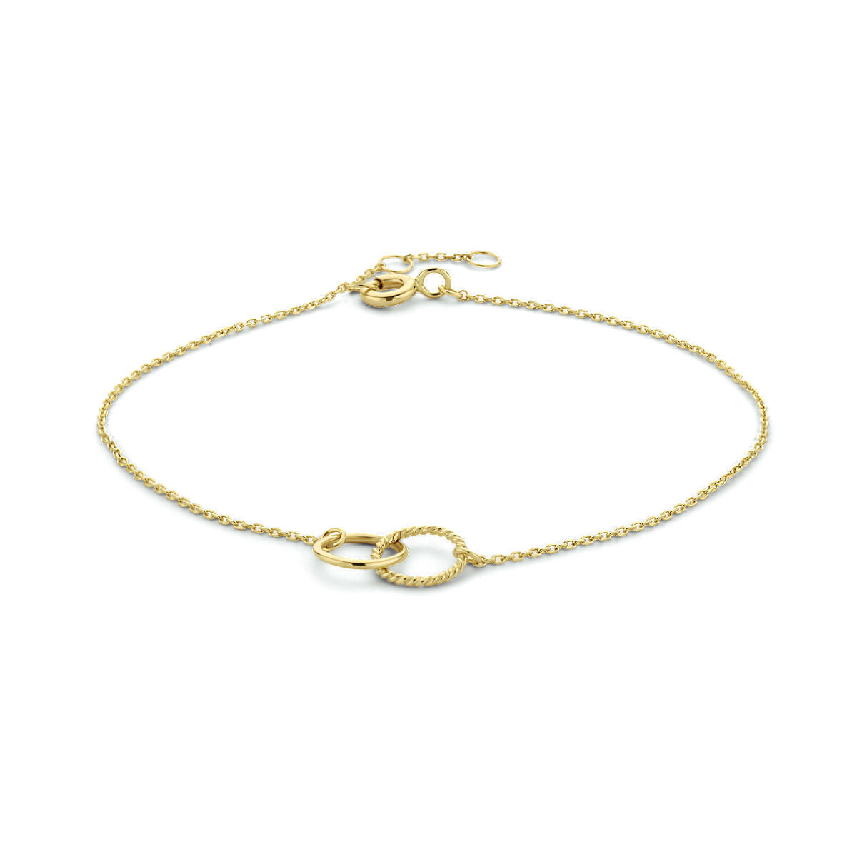 Armband aus 14K Gelbgold mit ovalem Anhänger und feiner Gliederkette, Länge 16,5 - 18,5 cm