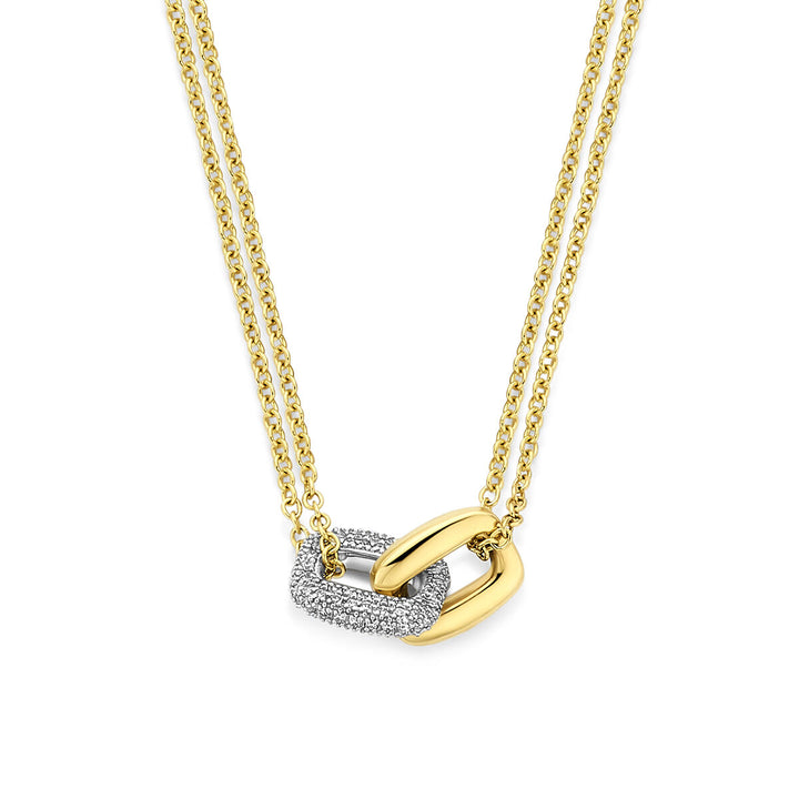 14k Bicolor Gouden Ketting met Hanger Diamant
