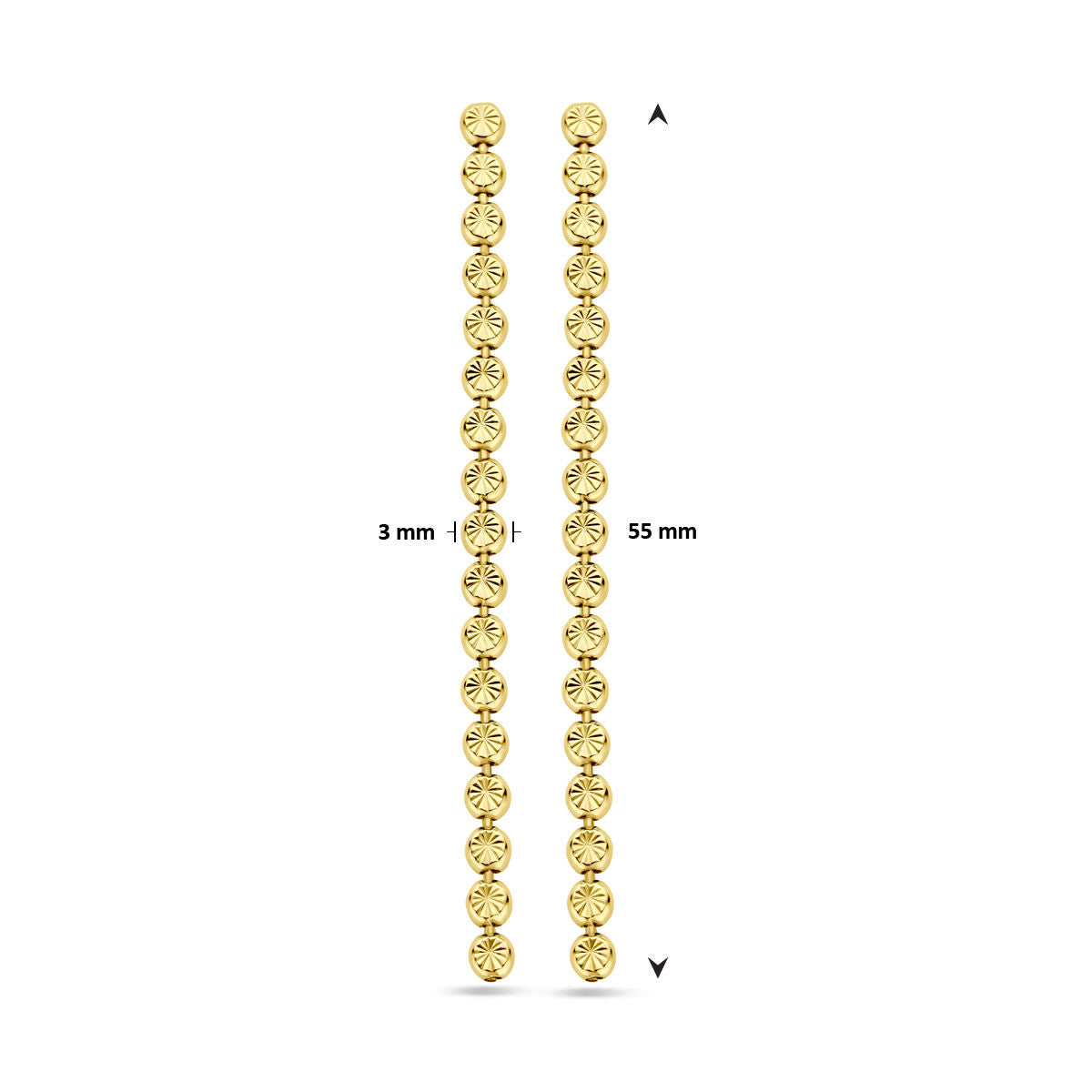 Ohrringe diamantiert 55 mm 1 Mikron Silber vergoldet (gelb)