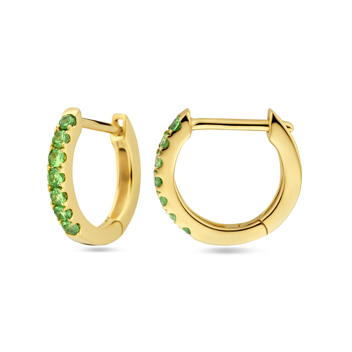 Klappohrringe Tsavorit 12 mm 14K Gelbgold