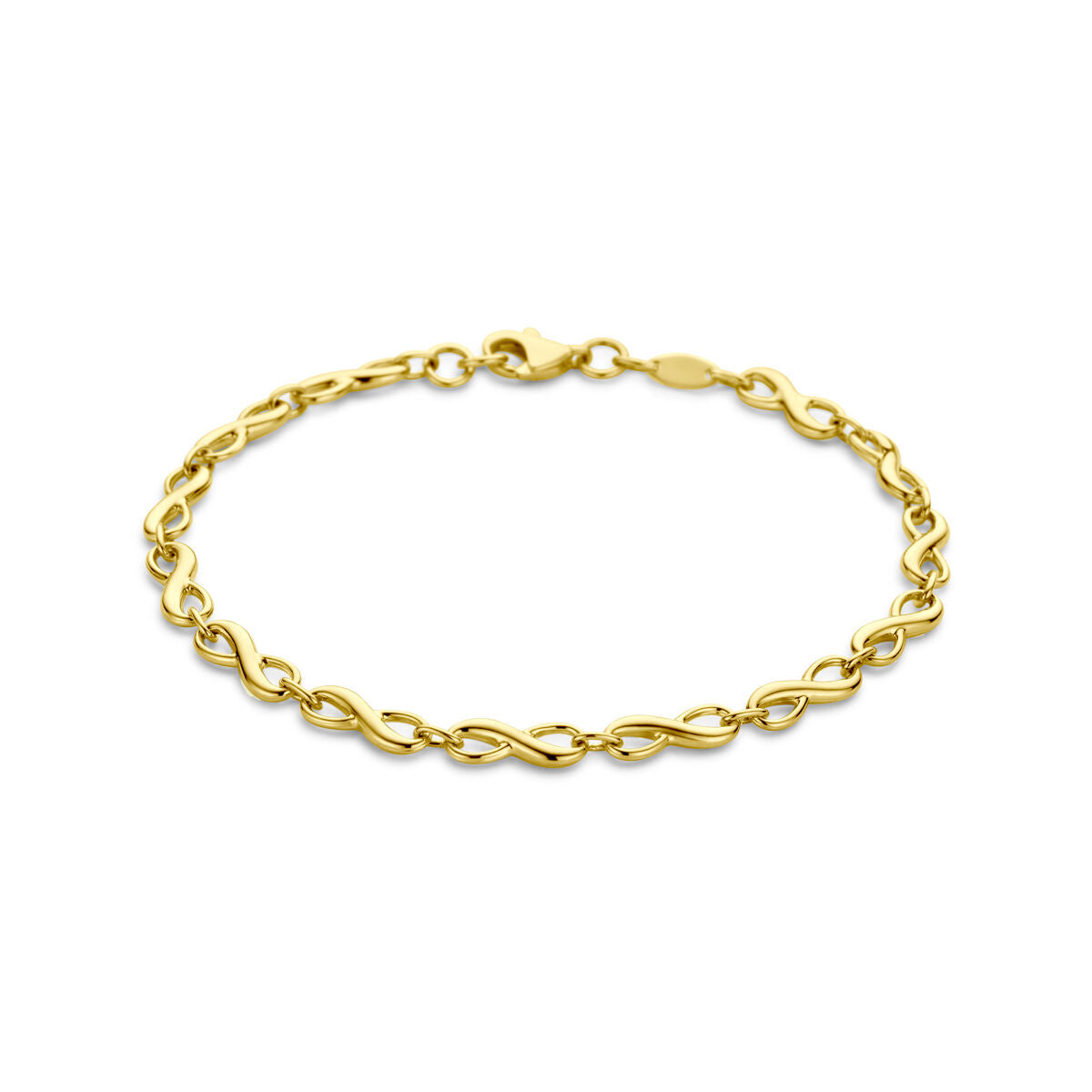 Goldenes Damenarmband aus 14K mit unendlichen Symbolen und glänzender Oberfläche