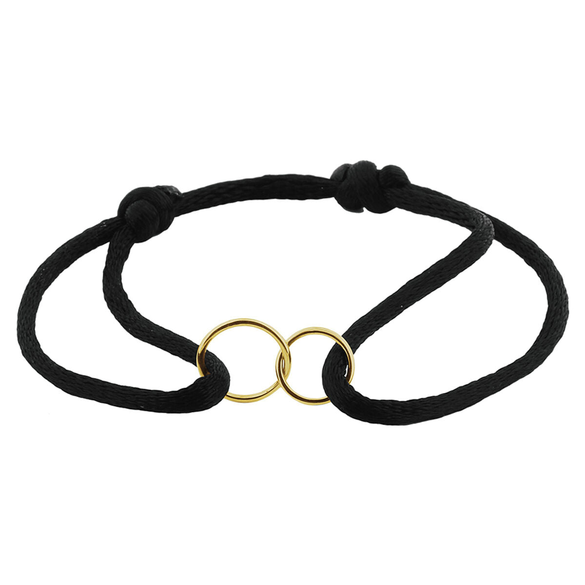 Armband aus schwarzem Nylon mit zwei goldenen Ringen aus 14K Gold