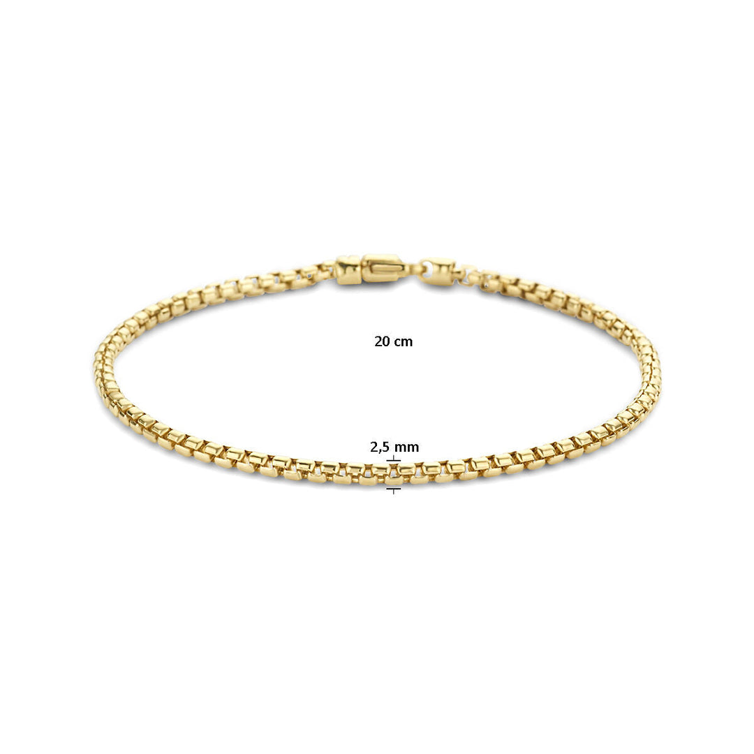De Gouden armband heren venetiaans bol 2.5 mm 14K van de Van der Kooij Collectie is een stijlvolle unisex armband van 20 cm, uitgevoerd in tijdloos geelgoud met venetiaanse schakel en elegante uitstraling.