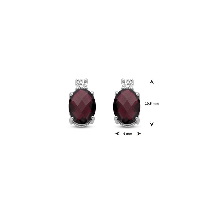 oorknoppen granaat en zirkonia 10,5 mm zilver gerhodineerd