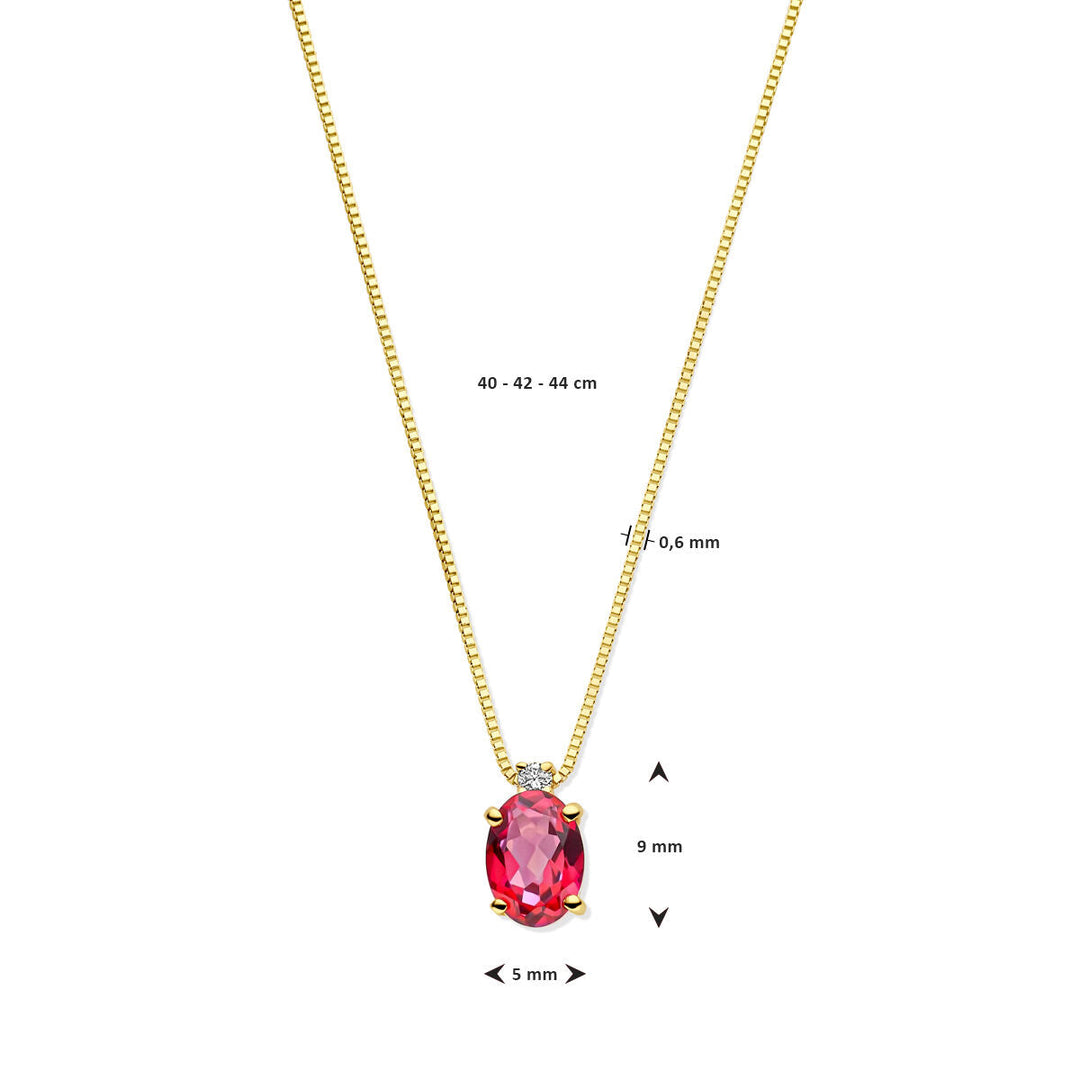 Gold-Damenhalskette mit rosa Topas und Diamant 14K
