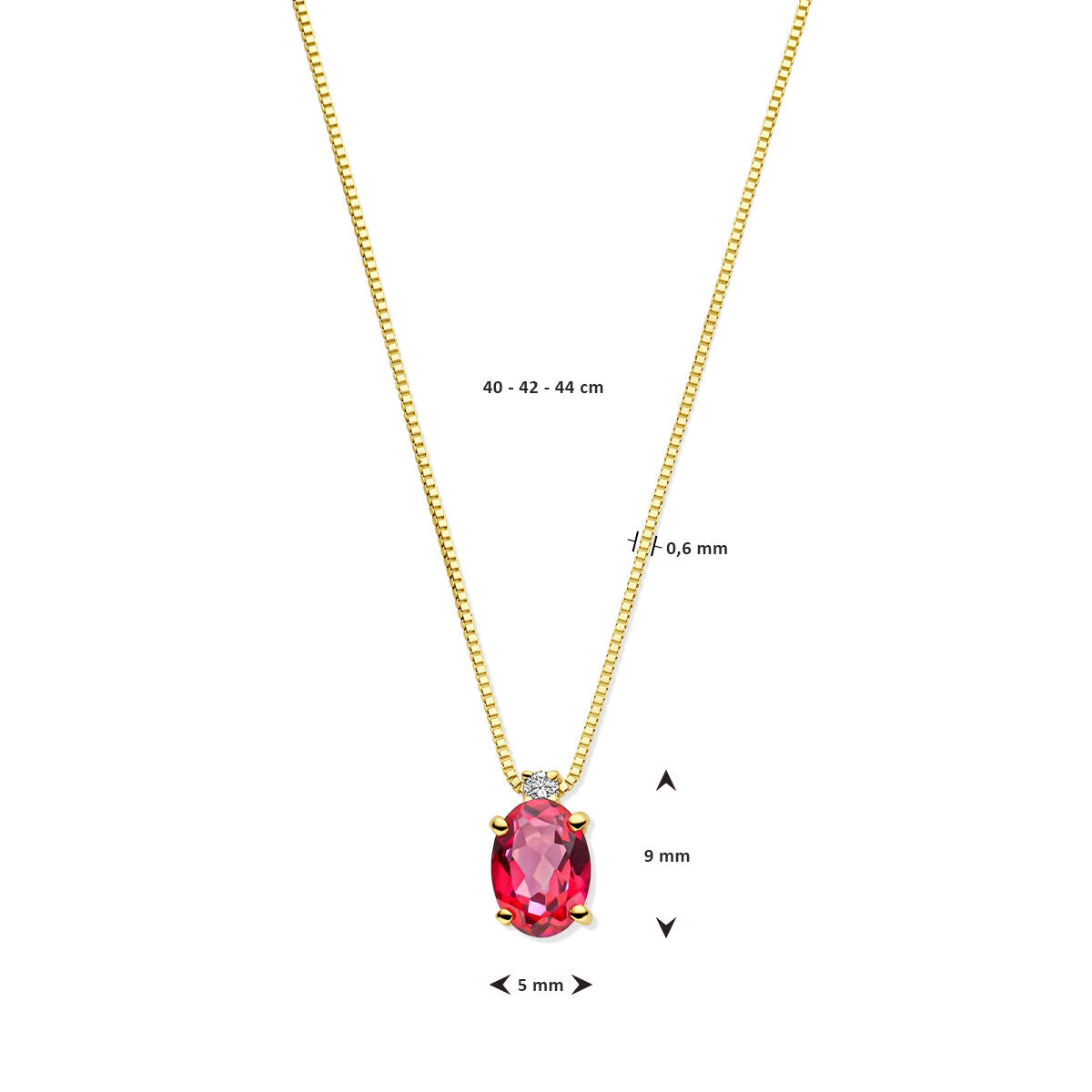 Gold-Damenhalskette mit rosa Topas und Diamant 14K