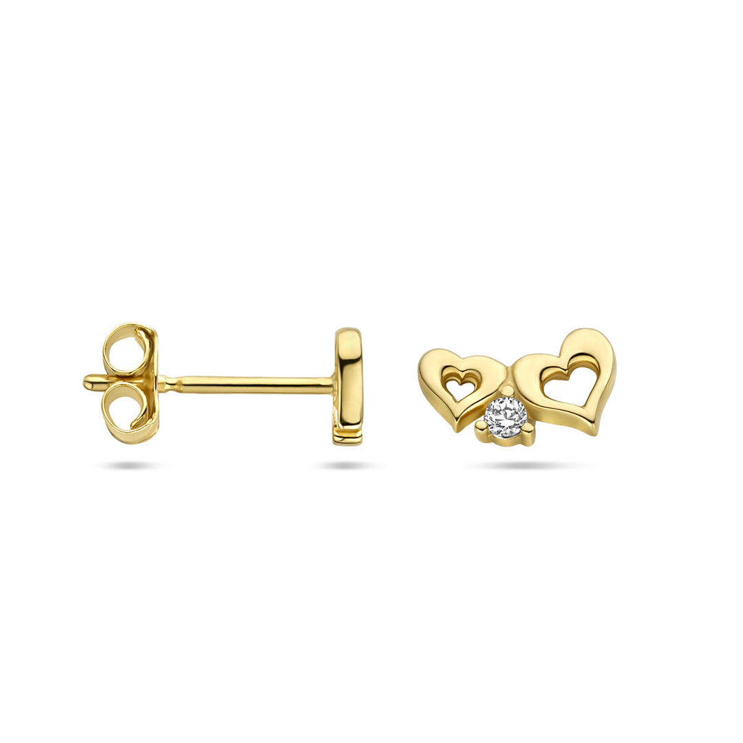 Herz Ohrstecker Zirkonia 14K Gelbgold