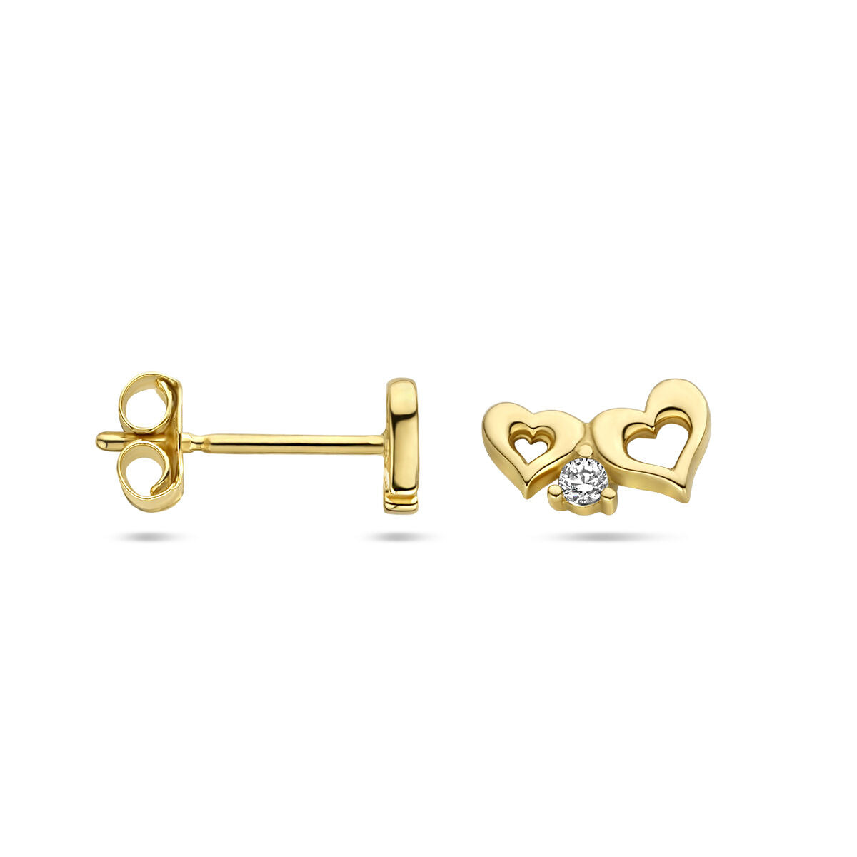 Herz Ohrstecker Zirkonia 14K Gelbgold
