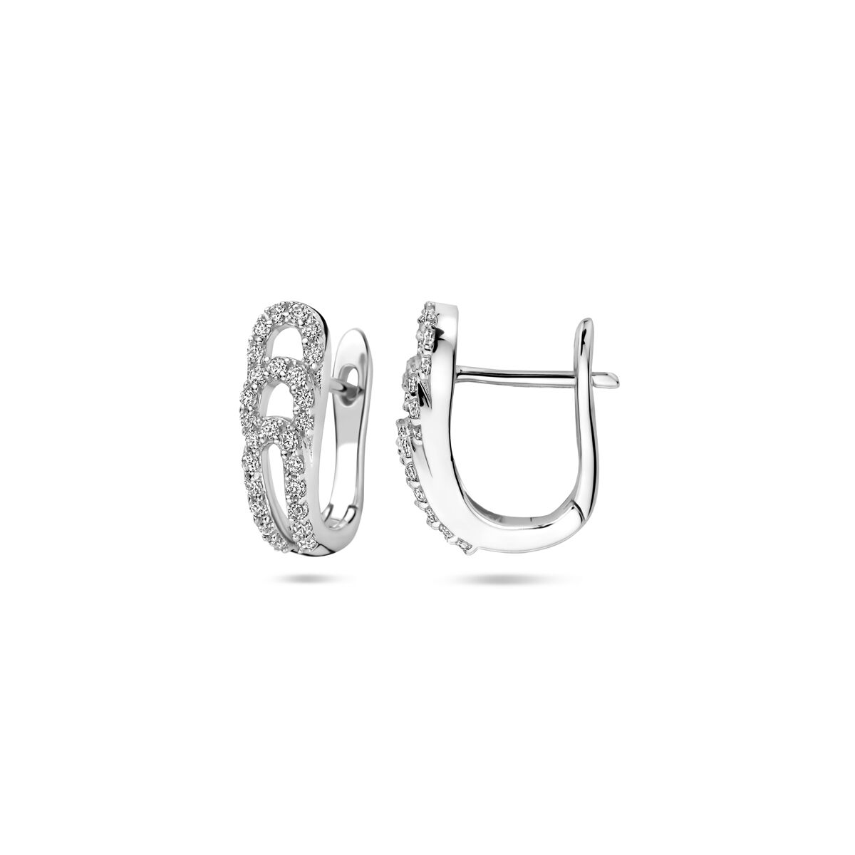 Klappcreolen Zirkonia 14 mm Silber rhodiniert