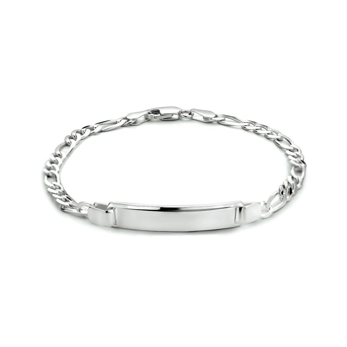 Gravierte Figaro-Armband aus Silber mit 6,0 mm breiter Platte und 19 cm Länge