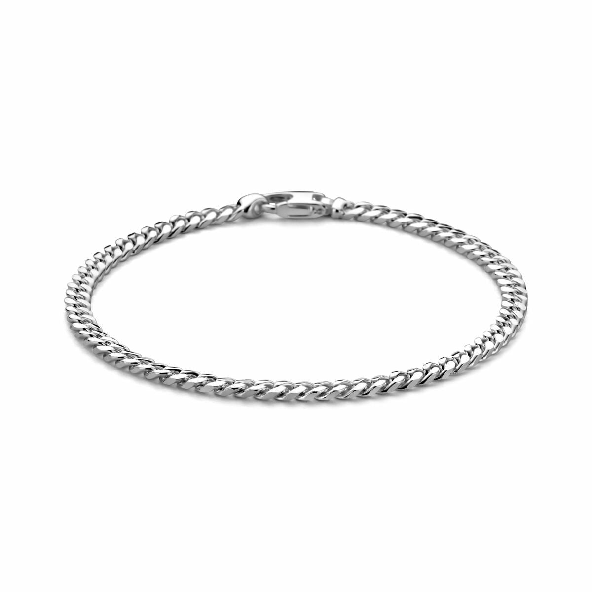 Armband aus 4,0 mm weißem, vierseitig geschliffenem Silber mit einem klassischen Gourmette-Design