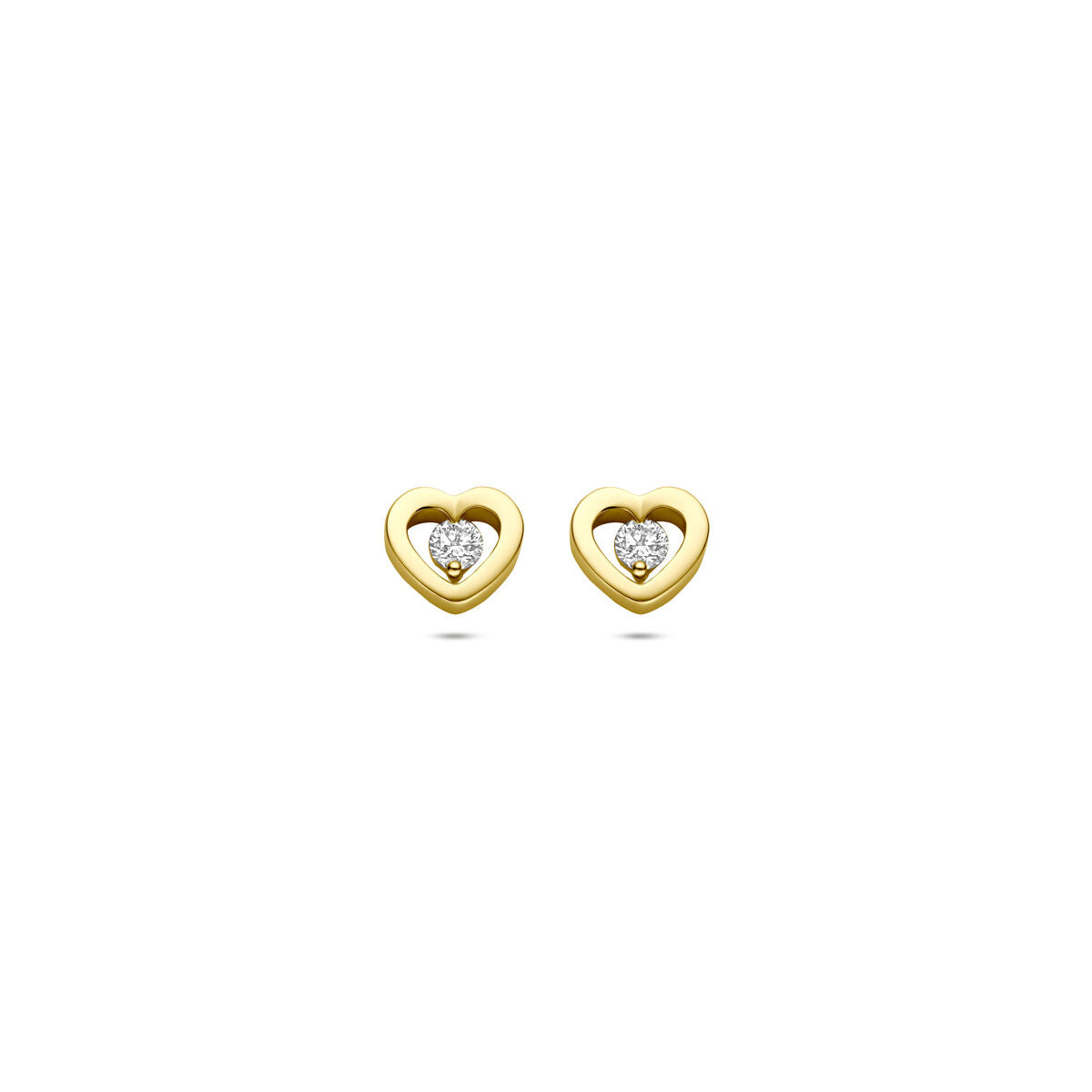 Gouden Oorknopjes in Herzform mit einem Diamanten in der Mitte