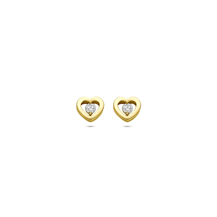 Gouden oorknopjes met hartje en diamant – 14k geelgoud