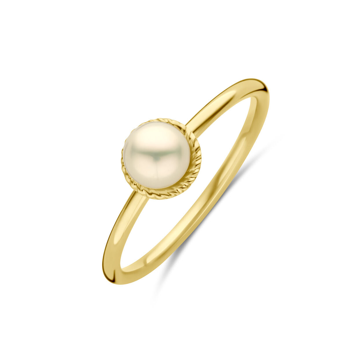 Ring aus 14K Gelbgold mit einer weißen Perle in runder Fassung