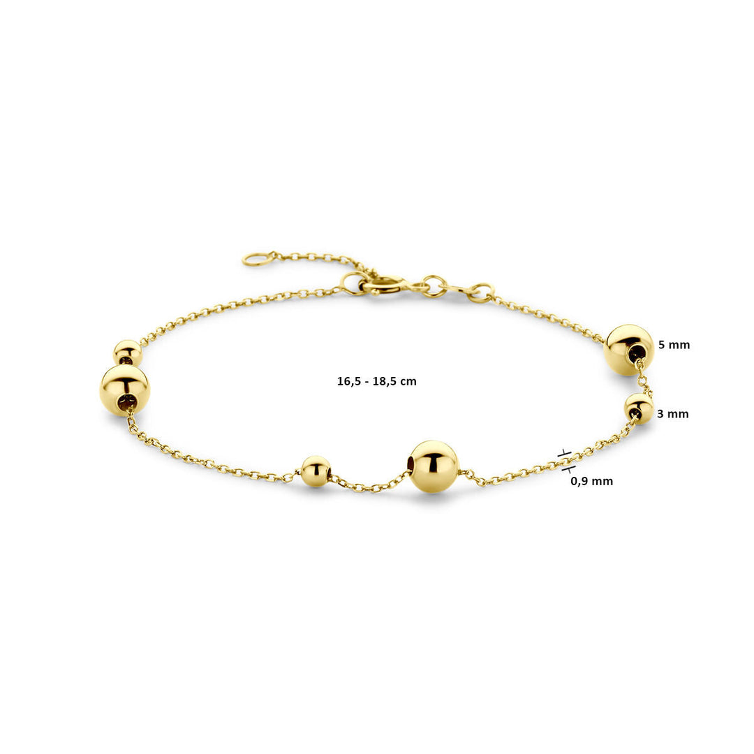 armband bolletjes 16,5 - 18,5 cm 14K geelgoud