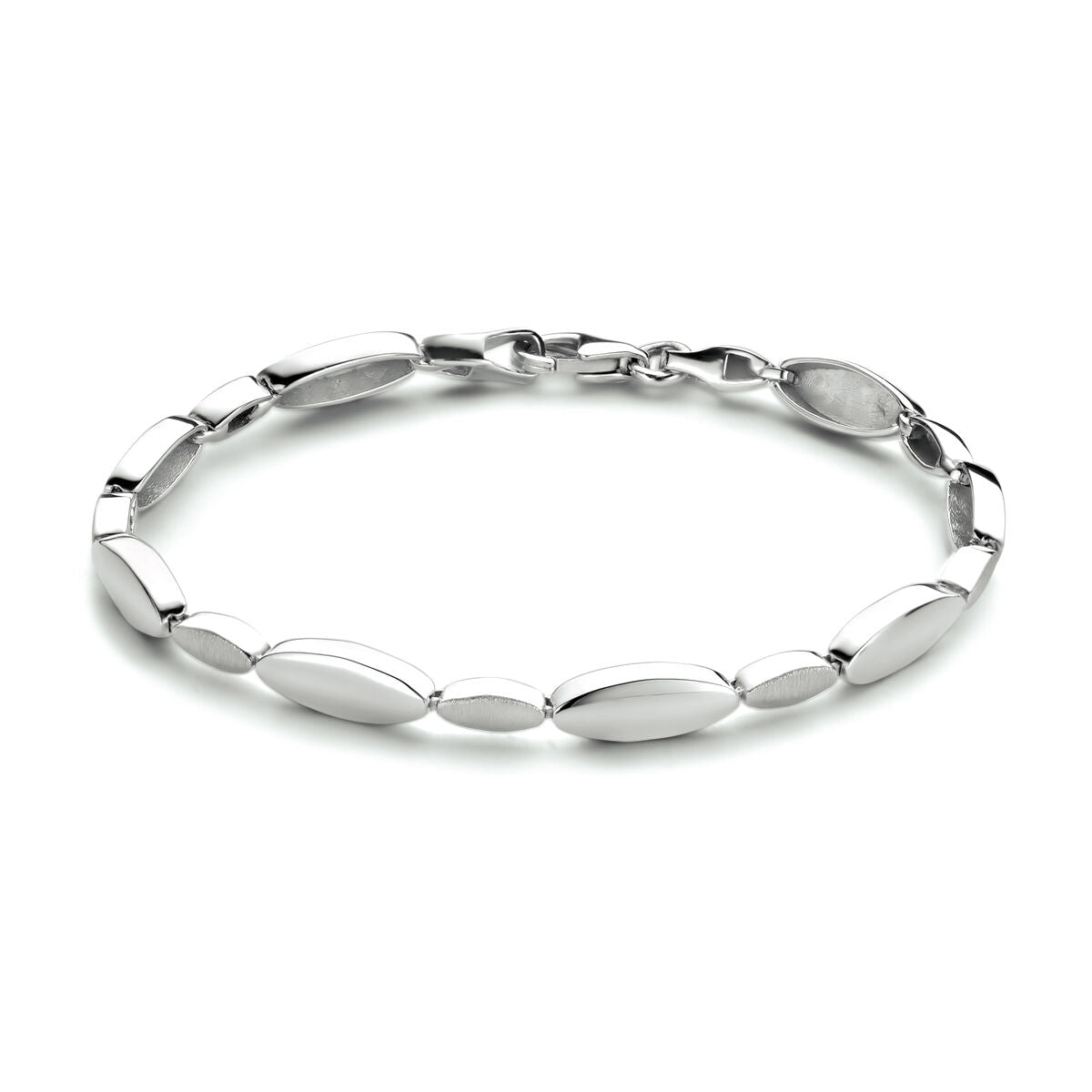 Armband aus rhodiniertem Silber mit matten und polierten ovalen Elementen, 19 cm lang