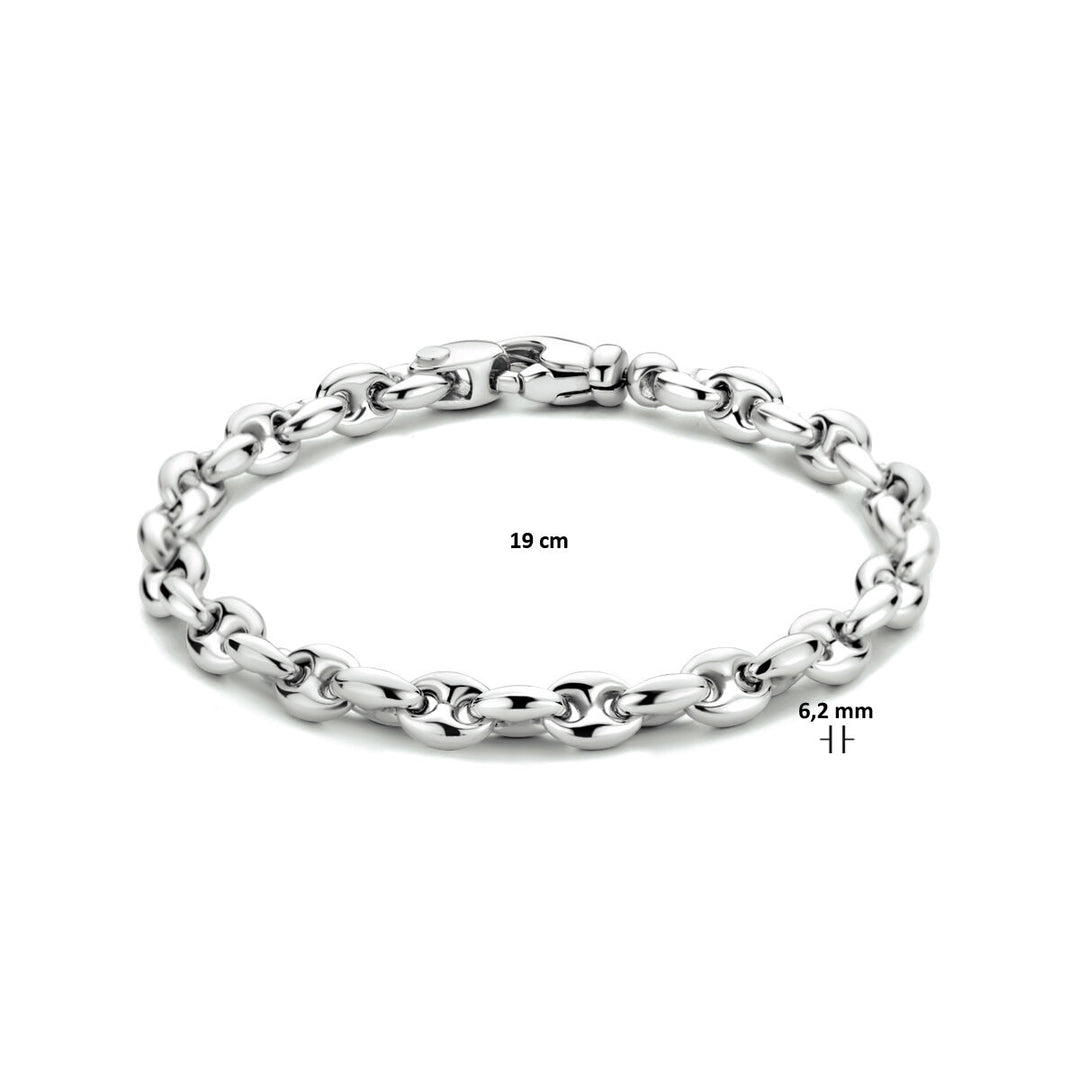 Armband Kaffeebohne 6,2 mm 19 cm Silber rhodiniert