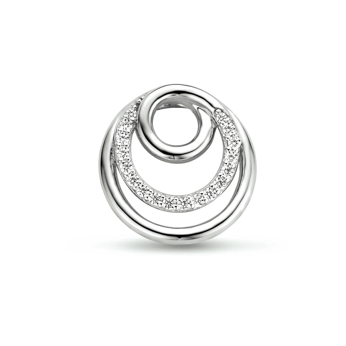 Runder Anhänger aus rhodiniertem Silber mit Zirkonia-Steinen in kreisförmigem Design