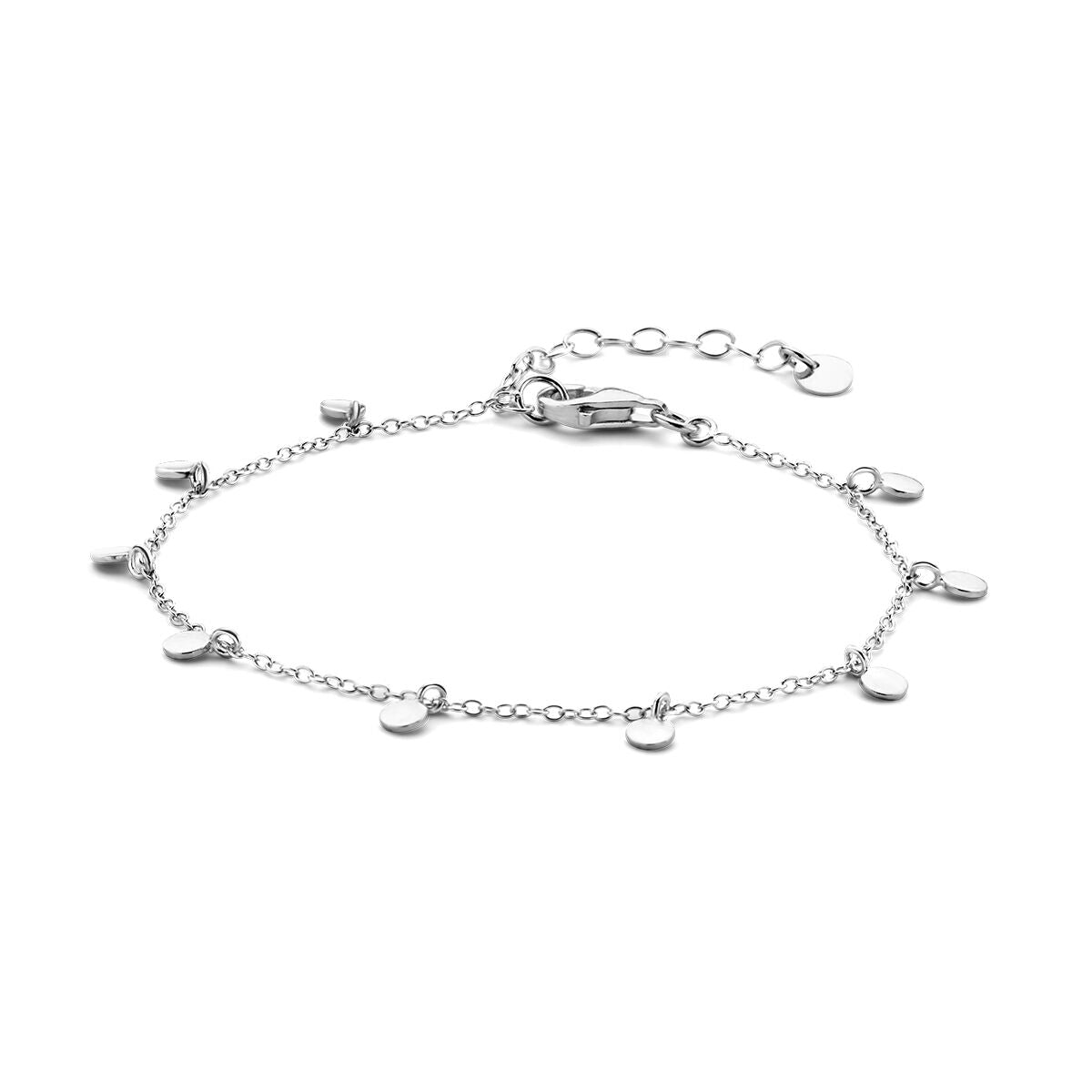 Armband aus rhodiniertem Silber mit runden Anhängern, Länge 16 + 3 cm