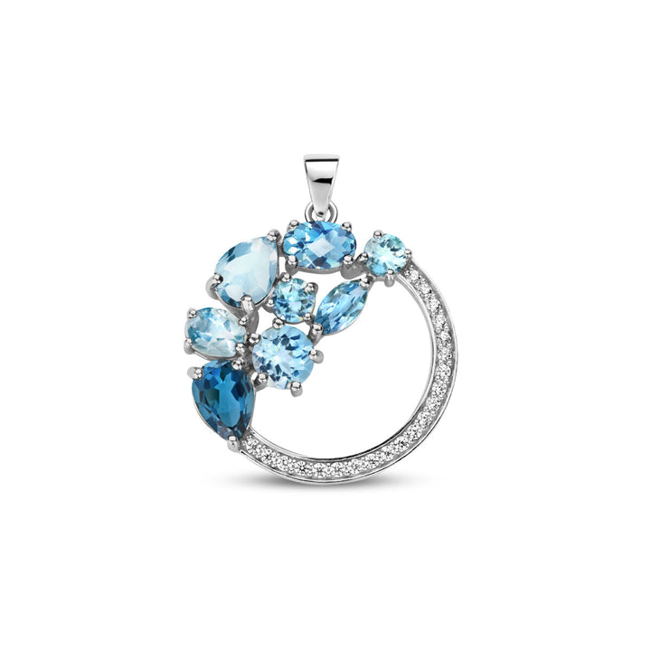 Anhänger runder Blautopas und Zirkonia, Silber rhodiniert