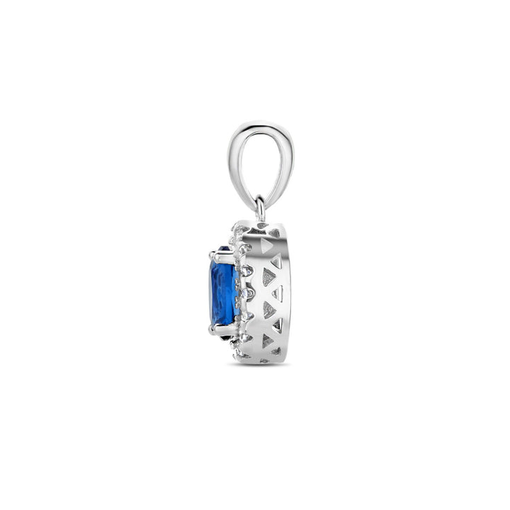 Anhänger Zirkonia Saphir Halo Silber rhodiniert