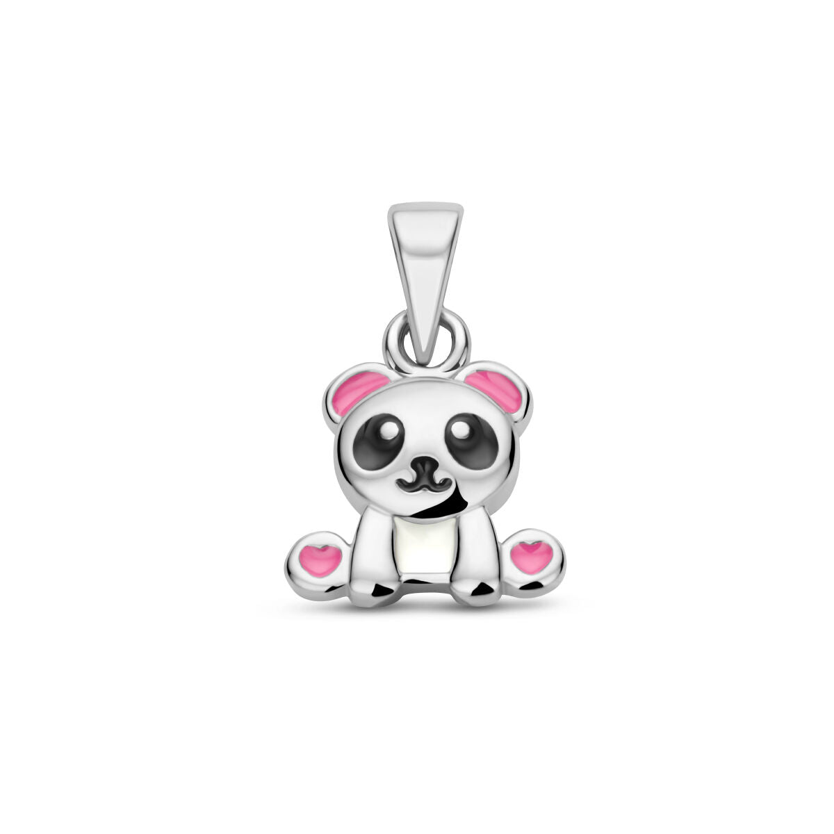 Hänger in Form eines Pandas aus rhodiniertem Silber mit pinken Akzenten und schwarzen Augen