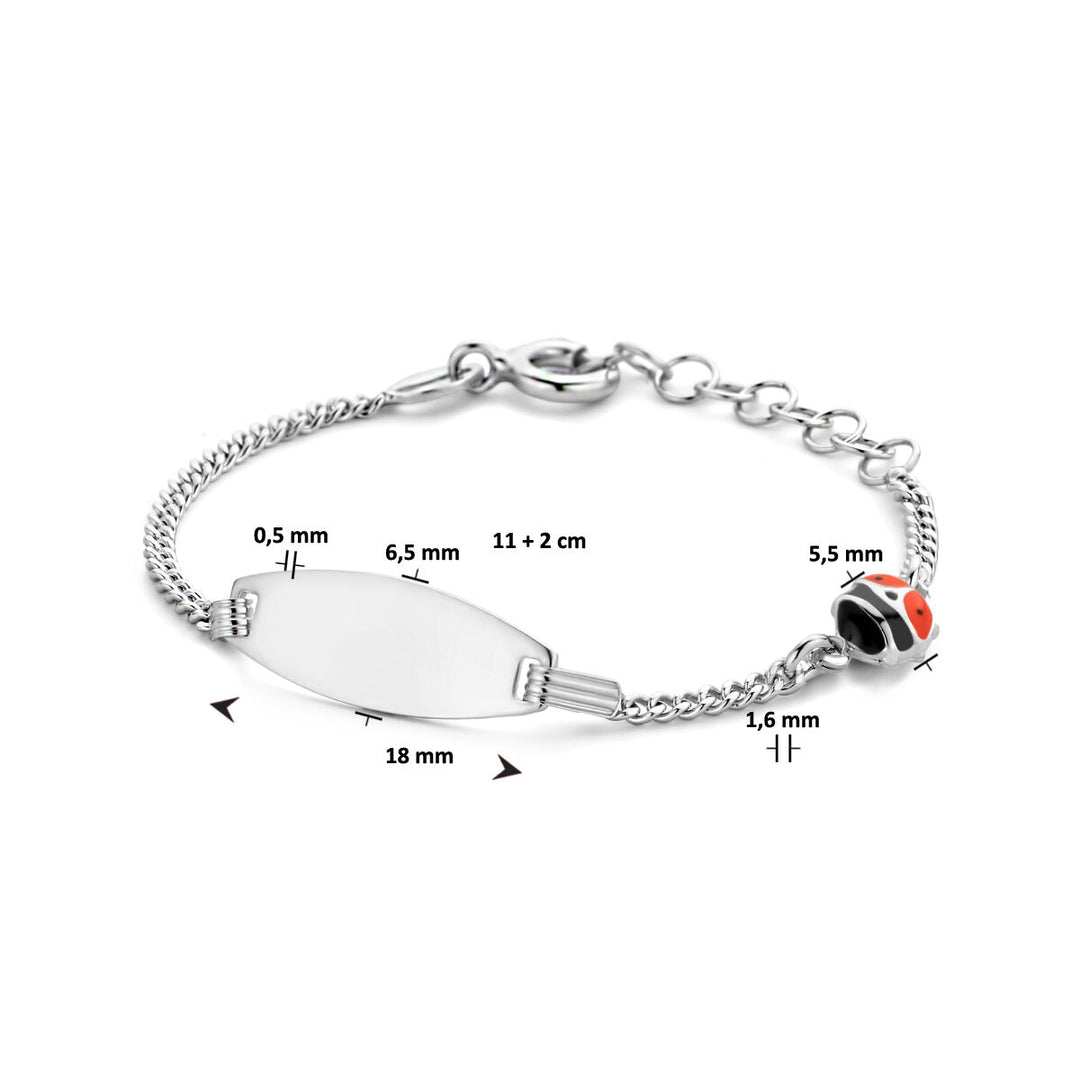 Gravurarmband Marienkäferplättchen 6,5 mm 11 + 2 cm Silber rhodiniert