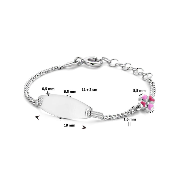 Gravurarmband Kleeblatt 6,5 mm 11 + 2 cm Silber rhodiniert