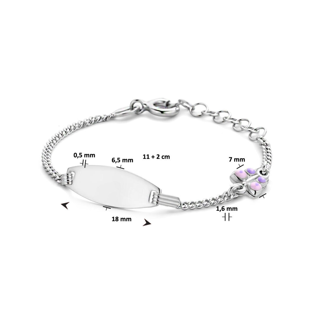 Gravurarmband Schmetterlingsplättchen 6,5 mm 11 + 2 cm Silber rhodiniert