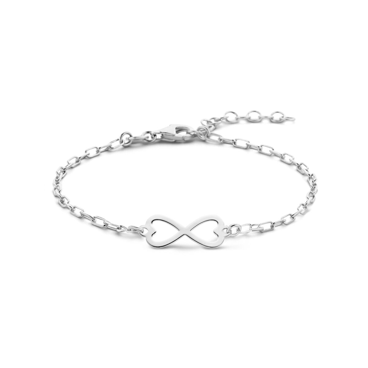 Armband aus rhodiniertem Silber mit unendlichem Symbol und verstellbarer Kette von 16 bis 19 cm