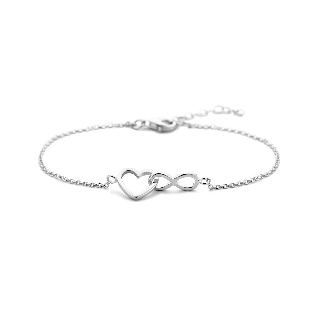 Armband aus rhodiniertem Silber mit Herz- und Unendlichkeitssymbol, Länge 16 + 3 cm